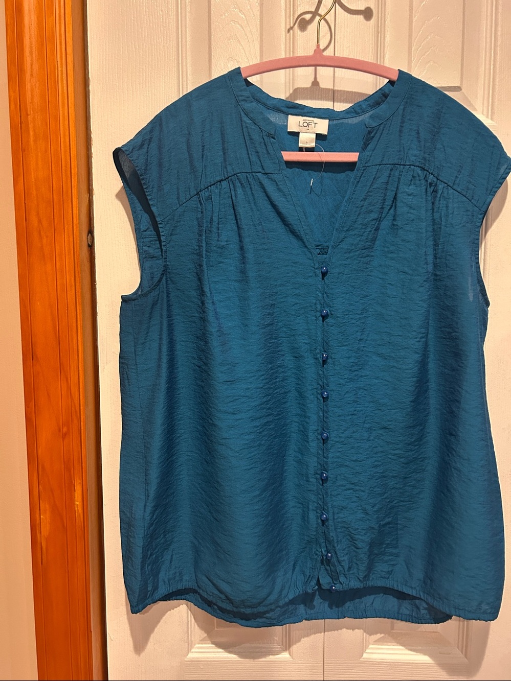 LOFT Teal Short-Sleeve Button-Front Blouse
